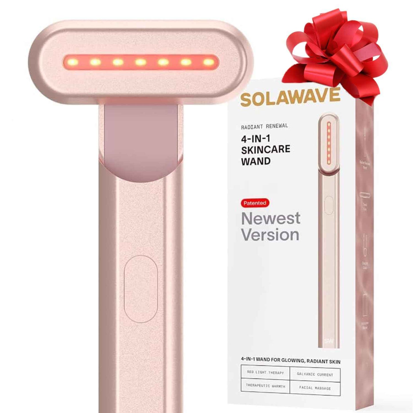 Solawave 4 合 1 紅光治療臉部棒 | 臉部和頸部抗衰老紅光療法 | 電流微電流刮痧臉部按摩器 | 減少皺紋 | Solawave 原創 |玫瑰金色