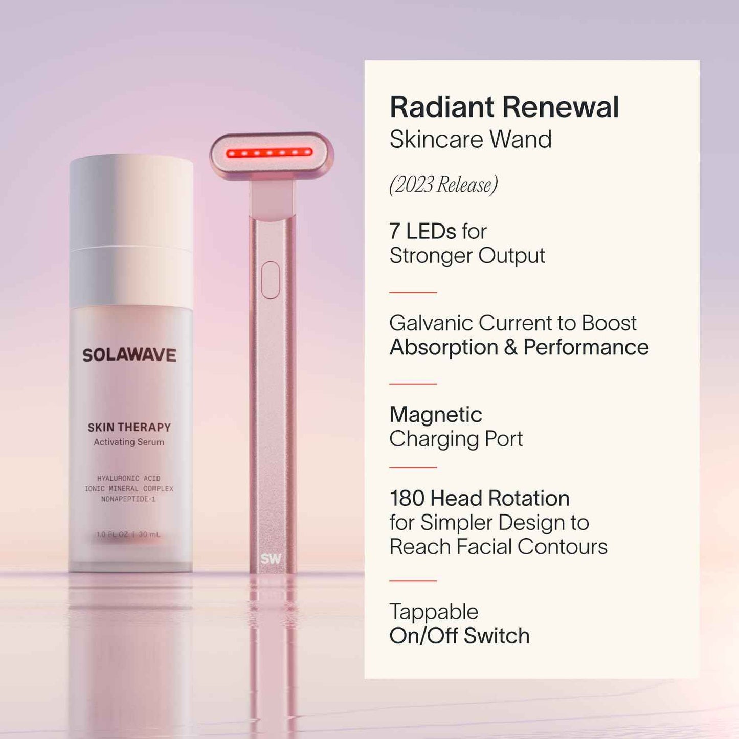 Solawave 4 合 1 紅光治療臉部棒 | 臉部和頸部抗衰老紅光療法 | 電流微電流刮痧臉部按摩器 | 減少皺紋 | Solawave 原創 |玫瑰金色