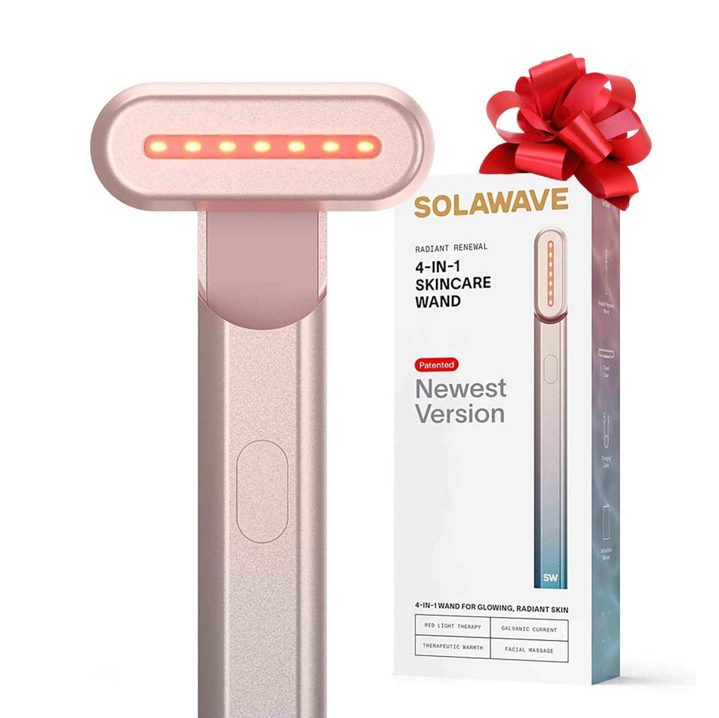 Solawave 4 合 1 紅光治療臉部棒 | 臉部和頸部抗衰老紅光療法 | 電流微電流刮痧臉部按摩器 | 減少皺紋 | Solawave 原創 |玫瑰金色