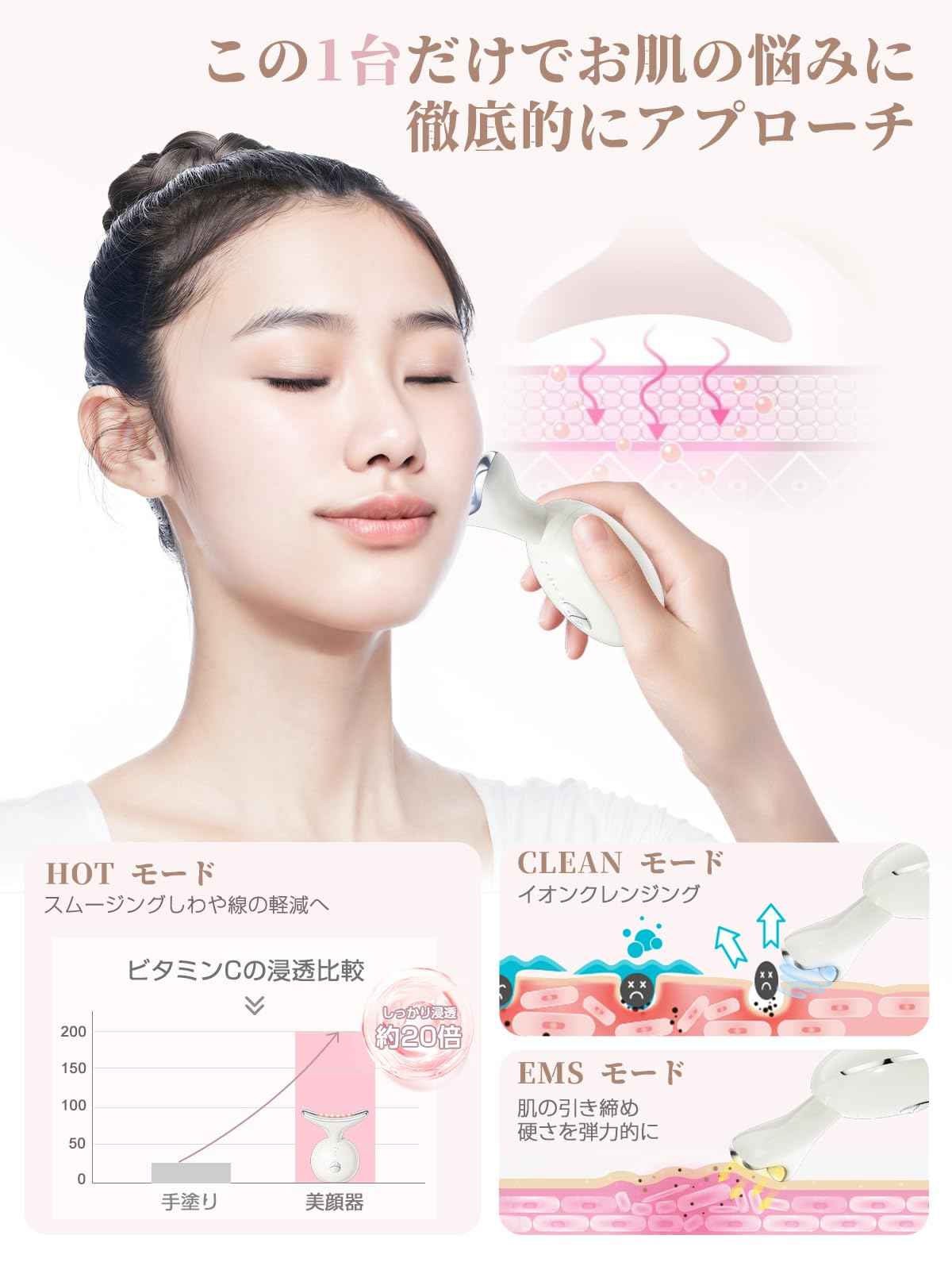七合一EMS微電流彩光振動LED美容淨膚導入儀臉部提拉精華導入儀